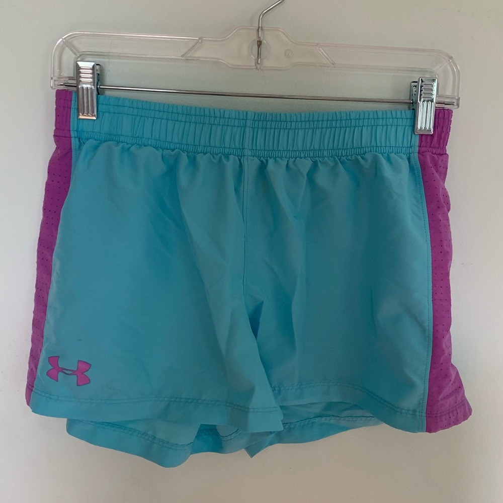 blue and purple under armour shorts